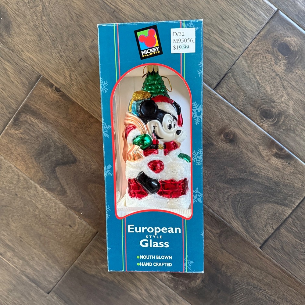 Vintage Mickey Unlimited European Style Glass Christmas Ornament -Mickey Mouse